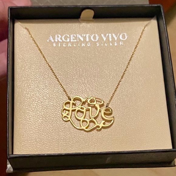 NEW Argento Vivo Sterling Silver w/ 18k Gold Plate ‘Love’ Monogram Necklace - Picture 7 of 7